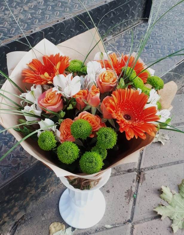 Букет цветов из: Герберы, Хризантемы, Альстромерии и Розы в Дубовицах