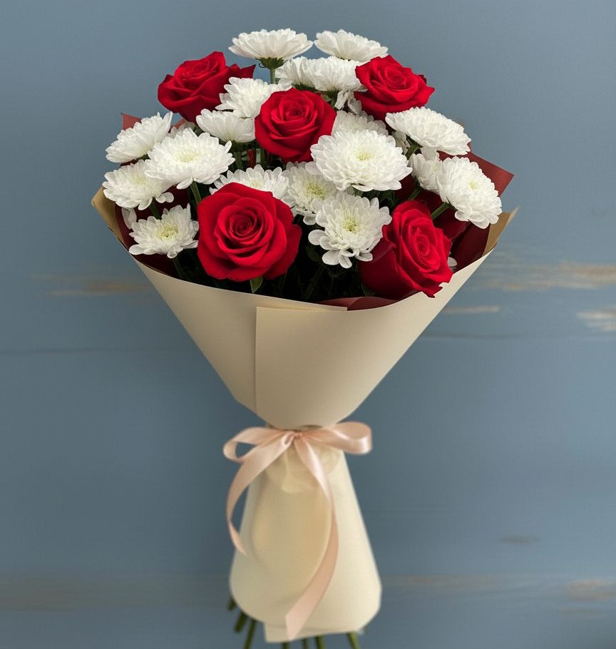 Букет цветов из: Розы и Хризантемы в Дубовицах