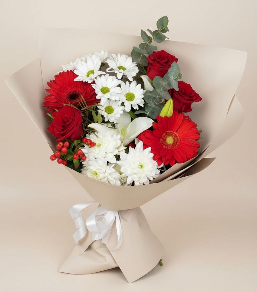 Букет цветов из: Розы, Хризантемы, Герберы и Лилии в Дубовицах