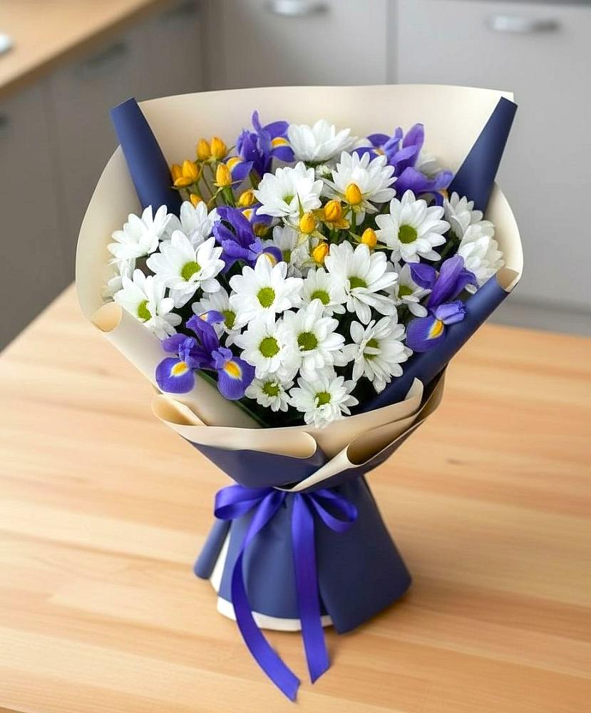 Букет цветов из: Розы, Ирисы и Хризантемы в Дубовицах