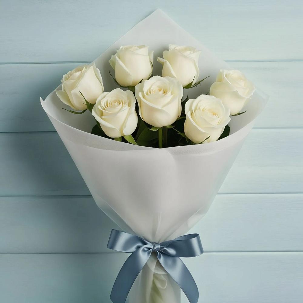 Букет 7 Белых роз Эдлесс Лав в Дубовицах